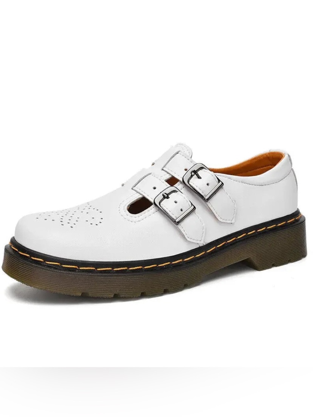 DR. MARTENS 8065 MARY JANES | unisex Size 11 | White Double Buckle + Heart